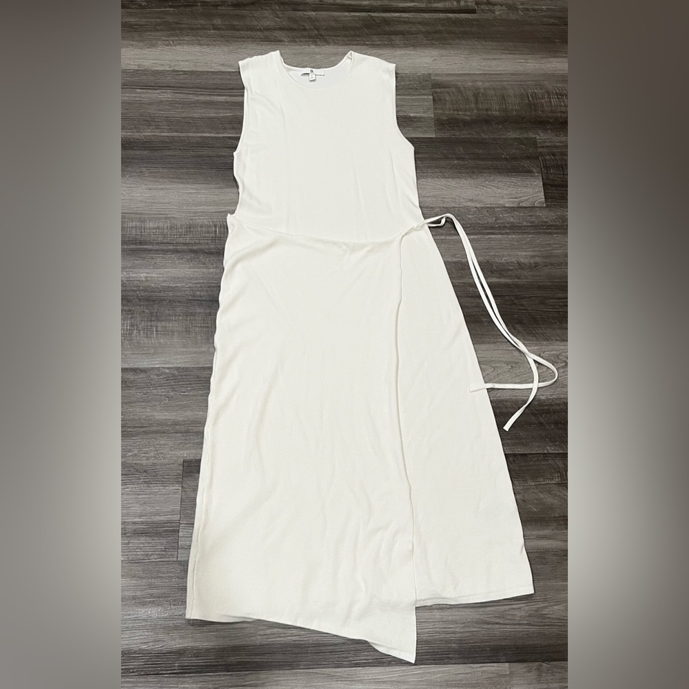 Elegant White Sleeveless Dress faux wrap dress Banana Republic